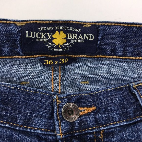 Lucky Brand Mens 221 Original Straight Blue Jeans 36x30 Denim Cuff Wear - Picture 7 of 12